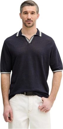 Paul & Shark Poloshirt met open kraag - Heren - V-hals truien - Blauw - L - Linnen - Truien & Vesten
