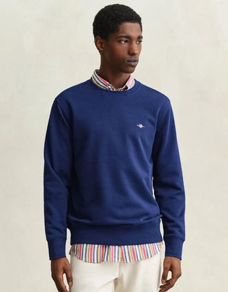 GANT Mens GANT Mens Regular Fit Shield Logo Crew Neck Sweatshirt - 433 Evening Blue - Navy - Size: XXXL