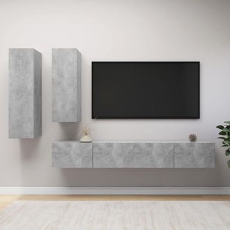 vidaXL Vidaxl - Set Muebles De Sal&oacute;n Tv 4 Pzas Madera Ingenier&iacute;a Gris Hormig&oacute;n