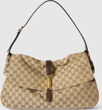 Gucci Jackie Flap Large Crossbody Bag, Beige, GG Canvas