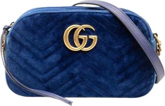 Gucci Pre-owned Cross Body Bags, female, Blue, Size: ONE SIZE Pre-owned Quilted Velvet Crossbody Bag