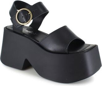Candie's Anna Ankle Strap Platform Sandal in Black Leather at Nordstrom, Size 10Us