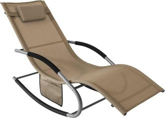 SoBuy Tumbona, Mecedora con Almohada y Bolsillo Lateral, Estructura de Hierro, Malla Transpirable Teslin, cómodo, soporta hasta 150 kg Marrón OGS28-BR