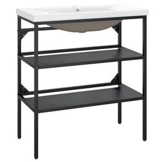 Berkfield Home Bathroom Washbasin Frame with Built-in Basin Black Iron