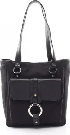 Bulgari Black Canvas Leather Handbag Tote Bag (Pre-Owned)