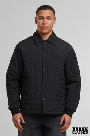 Urban Classics Mens Black Diamond Quilted Collared Lightweight Jacket - Size X-Large