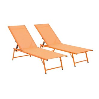 Sweeek Tumbona de acero textileno de multiposici&oacute;n, set de 2, naranja