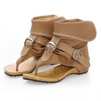 Generic Qynthra Womens Thong Strap Ankle Boot Sandals Flat Open Toe Faux Leather Fashion Booties Summer Street Style Casual Walking Shoes for Daily Wear,Khaki