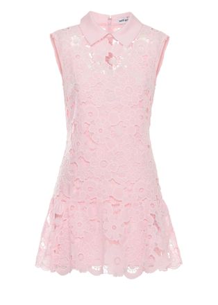 Self Portrait Lace Mini Dress With Classic Collar And Fitted Bodice