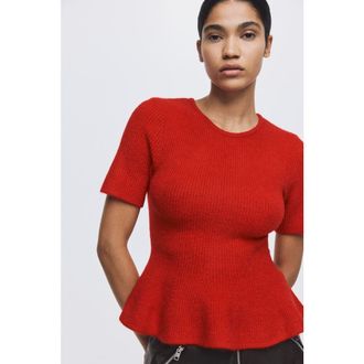 H&M Rib-knit Peplum Top in Red at Nordstrom, Size Xx-Small