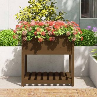 Berkfield Home Planter with Shelf Honey Brown 82.5x82.5x81 cm Solid Wood Pine
