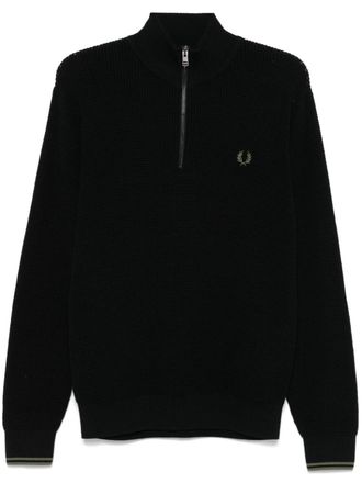 Fred Perry waffle-stitch half-zip sweater - men - Cotton - L - Black