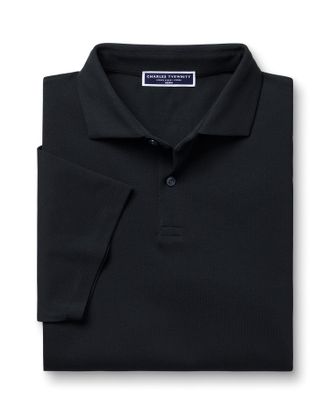 CHARLES TYRWHITT Smart Pique Cotton Polo - Black Size Large by Charles Tyrwhitt