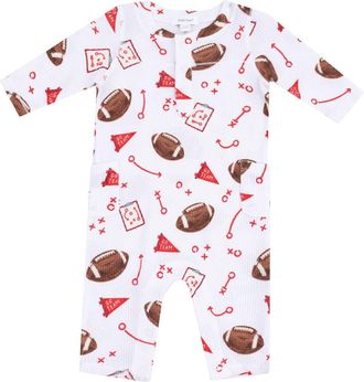 Angel Dear Touchdown Time Waffle Stitch Romper in White/Red at Nordstrom, Size 18-24M