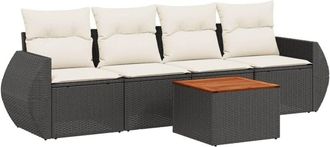 vidaXL Set De Muebles De Jard&iacute;n 5 Pzas Y Cojines Rat&aacute;n Sint&eacute;tico Negro Vidaxl