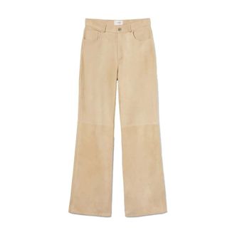Haikure Leather Trousers, female, Beige, Size: W27 Korea Suede Pant