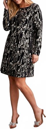 Tribal Long Sleeve Sequin Dress In Silver