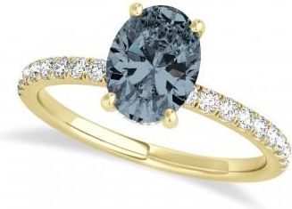Allurez Oval Gray Spinel & Diamond Single Row Hidden Halo Engagement Ring 14k Yellow Gold (0.68ct)