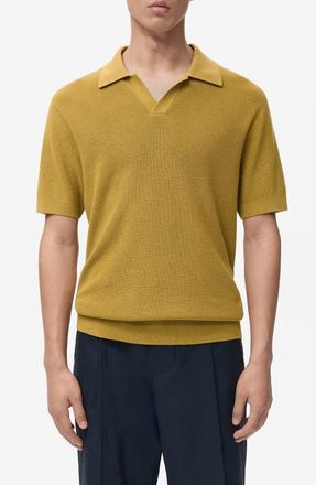 Mango Structured Knit Polo in Curry at Nordstrom, Size X-Large