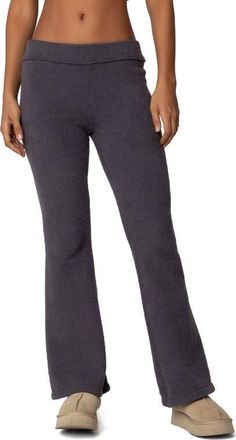 Edikted Plush Flare Leg Pants in Dark Gray at Nordstrom, Size X-Large