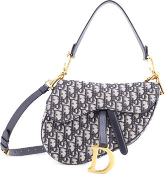 Dior Borsa a spalla Saddle media in tela con motivo Oblique con tracolla - Blu