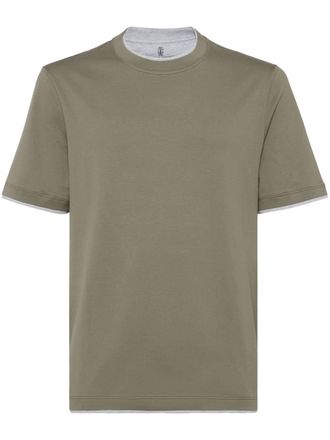 Brunello Cucinelli T-shirt girocollo con rifinitura a contrasto - Verde