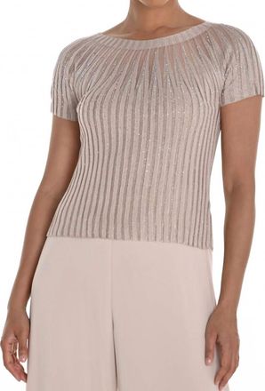Frank Lyman Design Short Sleeve Rib Top In Champagne