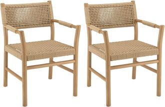 Macabane Set de 2 sillones de jardín de madera teca y ratán sintético beige