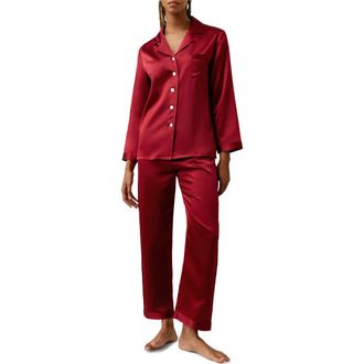 LilySilk Full Length Silk Pajamas Set in Claret at Nordstrom, Size Medium