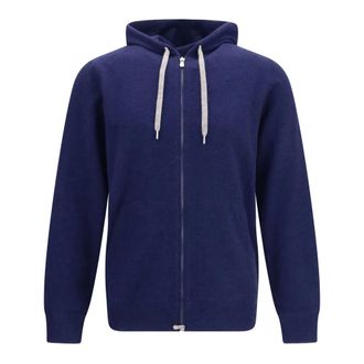 Brunello Cucinelli Felpa con cappuccio in cashmere con zip - - Knitwear - Uomo - Blu - L