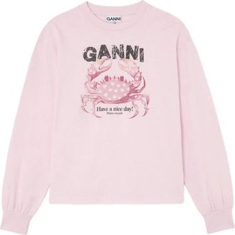 Ganni Crab-print T-shirt met lange mouwen - Dames - Longsleeves - Roze - L - Tops