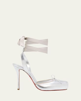 Christian Louboutin 100mm Cassia Lace-Up Metallic Leather Ballet Pumps