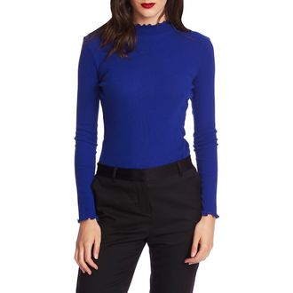 Court & Rowe Lettuce Edge Mock Neck Top in Rich Cobalt at Nordstrom, Size Xx-Small