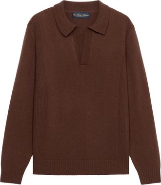 Brooks Brothers Truien & Vesten, Heren, Bruin, L, Wol, Open Collar Lamswol Breipolo