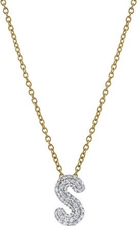 LuvMyJewelry Small Bubble Initial Letter 14K Yellow Gold Diamond Pendant Necklace