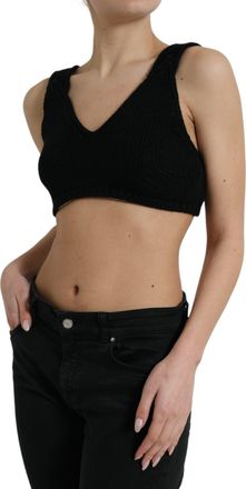 Dolce & Gabbana Womens Black Cropped Cashmere V-Neck Bustier Top