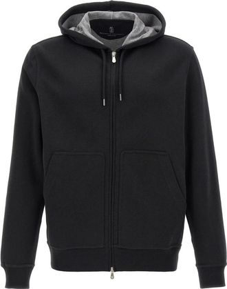 Brunello Cucinelli Cotton Blend Hoodie - Heren - Vesten met rits - Zwart - M - Katoen - Hoodies & sweatvesten