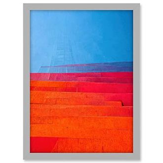 Wee Blue Coo Abstract Minimalist Steps Painting Blue Purple Pink Orange Red Artwork Framed A3 Wall Art Print