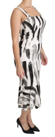 Dolce & Gabbana Womens White Black Printed Sheath Midi Viscose Dress Elastane