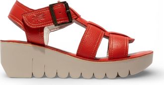 FLY London Womens YUDD236FLY Devil Red Leather Wedge Sandals - Size EU 42