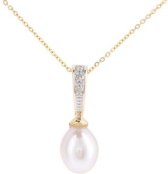 Diamant L'&eacute;ternel Womens 9ct Yellow Gold, 0.03ct Diamonds with White Cultured pearl Pendant - One Size