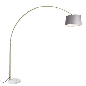 QAZQA Qazqa Lampada Da Terra Con Paralume Xxl - Moderno - Lino,acciaio,tessuto - Grigio/bianco/oro/ottone - Oblungo Max. 1 X Watt