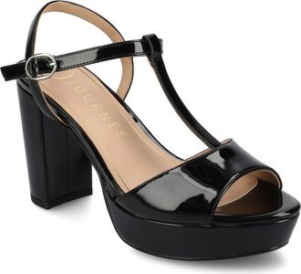 Journee Collection Lavine Slingback Flat Sandal in Patent/Black at Nordstrom Rack, Size 9.5