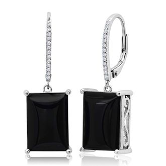 MAX + STONE 925 Sterling Silver Emerald Cut Gemstone Dangle Earrings with White Topaz Accent