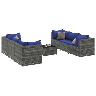 vidaXL Set De Muebles De Jard&iacute;n 7 Pzas Y Cojines Rat&aacute;n Sint&eacute;tico Gris Vidaxl