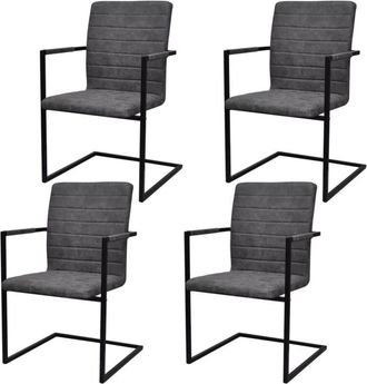 vidaXL Sillas De Comedor Voladizas 4 Unidades Cuero Sint&eacute;tico Gris Vidaxl