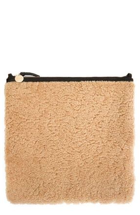 Clare Vivier Foldover Genuine Shearling Clutch in Cafe Au Lait at Nordstrom