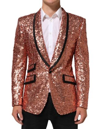 Dolce & Gabbana Pink Sequin Sicilia 1 Button Men Suit Blazer Pa+se