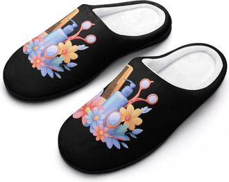 Generic Hairstylist Hairdresser Flower Mens Slippers Comfortable And Non-slip Cotton Slipper Shoe for House