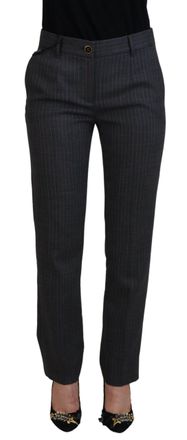 Dolce & Gabbana Gray Stripes Wool Tapered Women Womens Pants